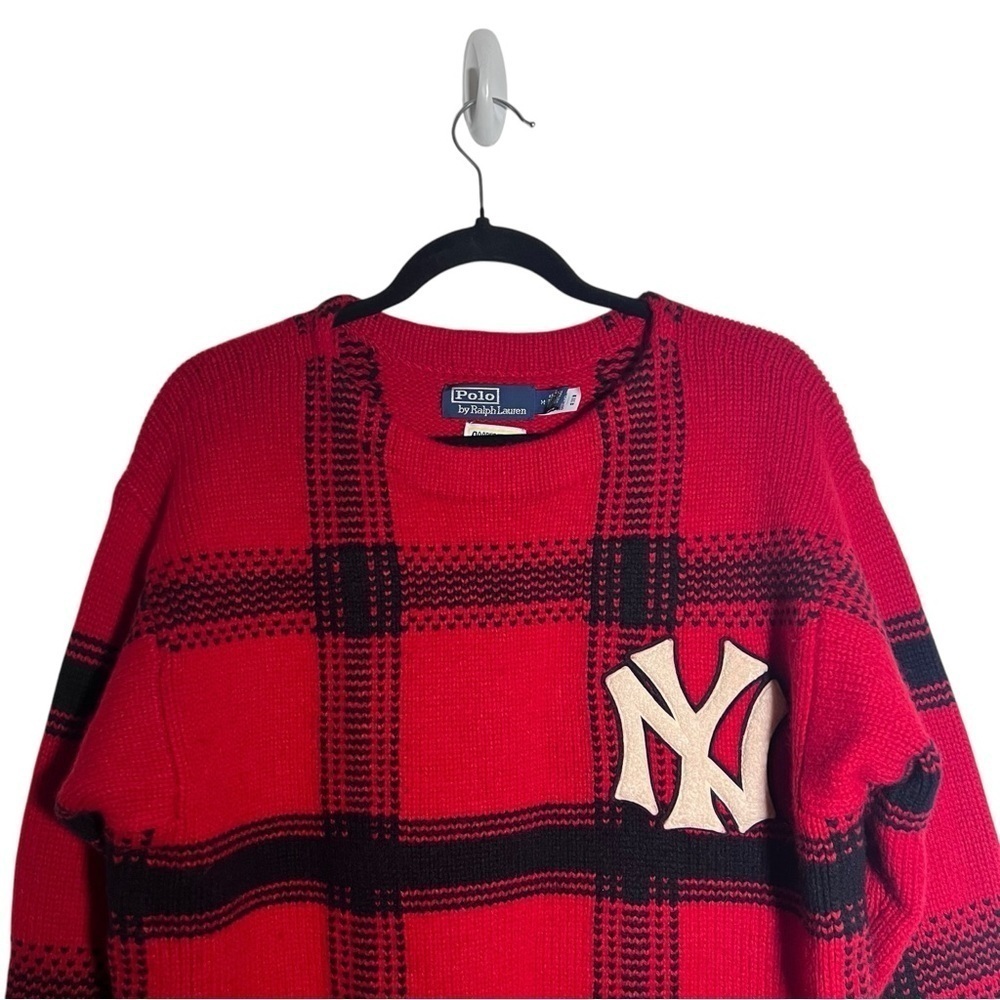 Polo Ralph Lauren Red Wool Blend Yankees Plaid Sweater - Picture 5 of 16